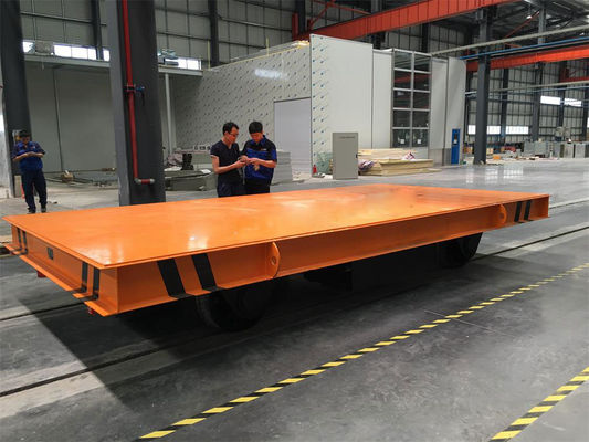 Extra Wide Deck Motorized Transfer Trolley Rail Transfer Cart for 30 Meter Long Steel Pipe Handling with 25 Ton Load Rating